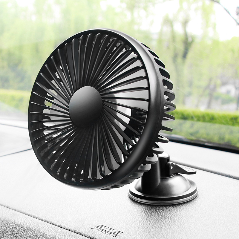 Car fan 24V large truck 12V car universal double head fan van interior cooling high wind power electric fan_autovado.com