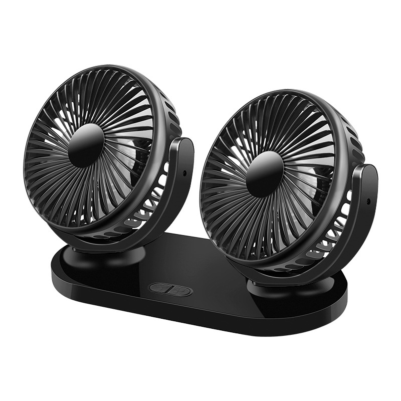 Car fan 24V large truck 12V car universal double head fan van interior cooling high wind power electric fan_autovado.com