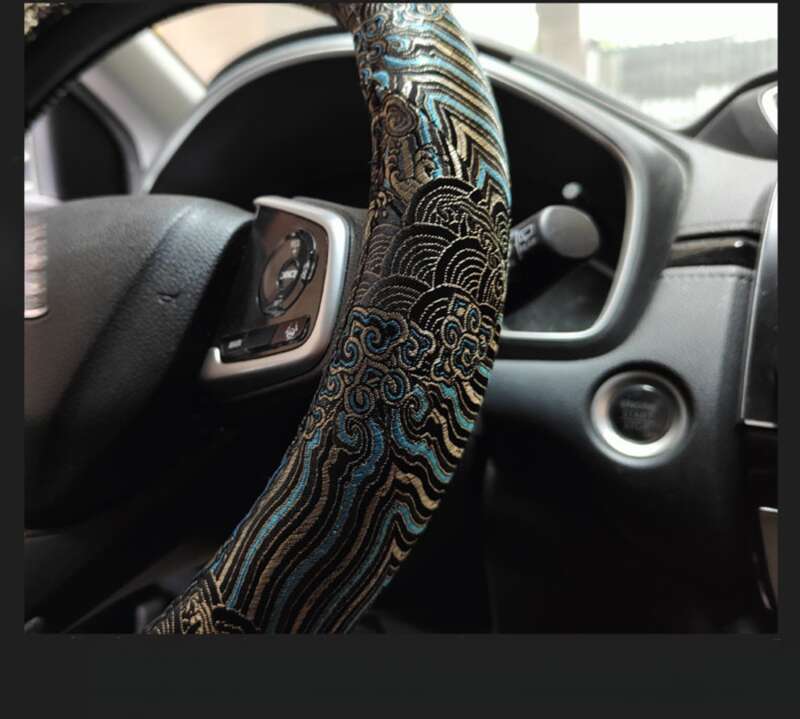 JDM Steering Wheel Woven Brocade Embroidery Black Four Season Universal China-Chic Anti-skid Handlebar Cover_autovado.com
