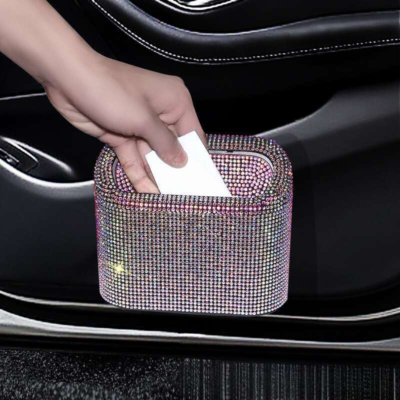 Diamond Inlaid Car Bin, Rear Seat Garbage Bin Hanging Bag, Cute And Personalized Creative Storage Box_autovado.com