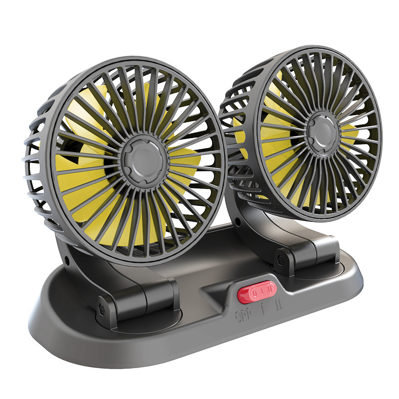 Car fan 24V large truck 12V car universal double head fan van interior cooling high wind power electric fan_autovado.com