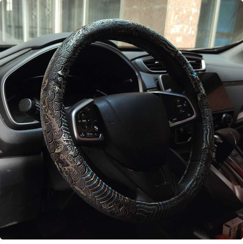 JDM Steering Wheel Woven Brocade Embroidery Black Four Season Universal China-Chic Anti-skid Handlebar Cover_autovado.com