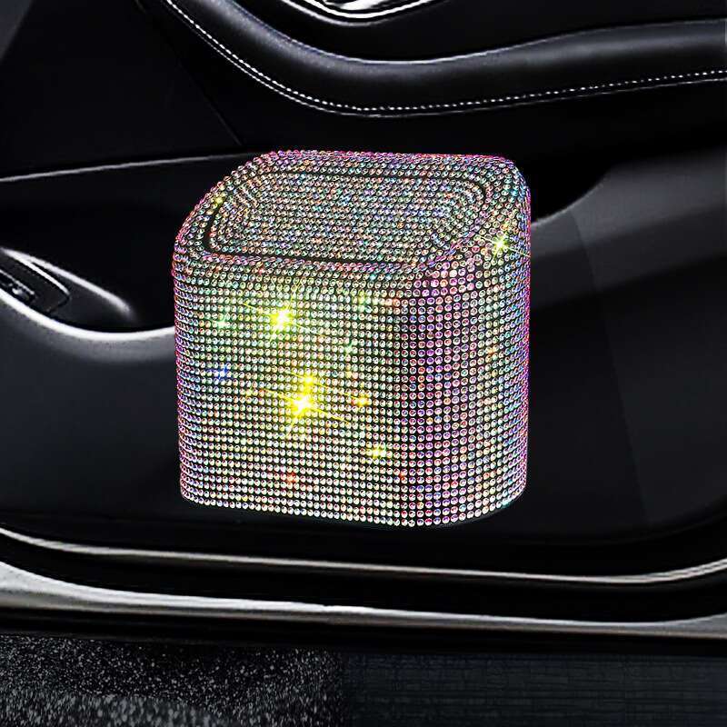 Diamond Inlaid Car Bin, Rear Seat Garbage Bin Hanging Bag, Cute And Personalized Creative Storage Box_autovado.com