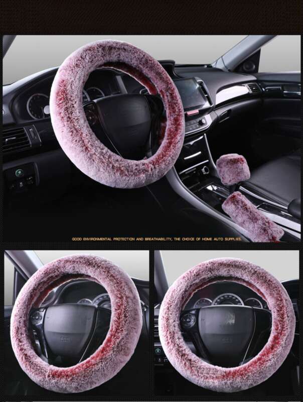 Steering Winter Otter Rabbit Fur Car Steering Wheel Plush Cartoon Handle Cover Three Piece Set Universal_autovado.com