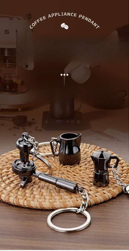 3D Metal Car Key Pendant, Coffee Utensil Keychain, Shop Anniversary Commemorative Gift_autovado.com