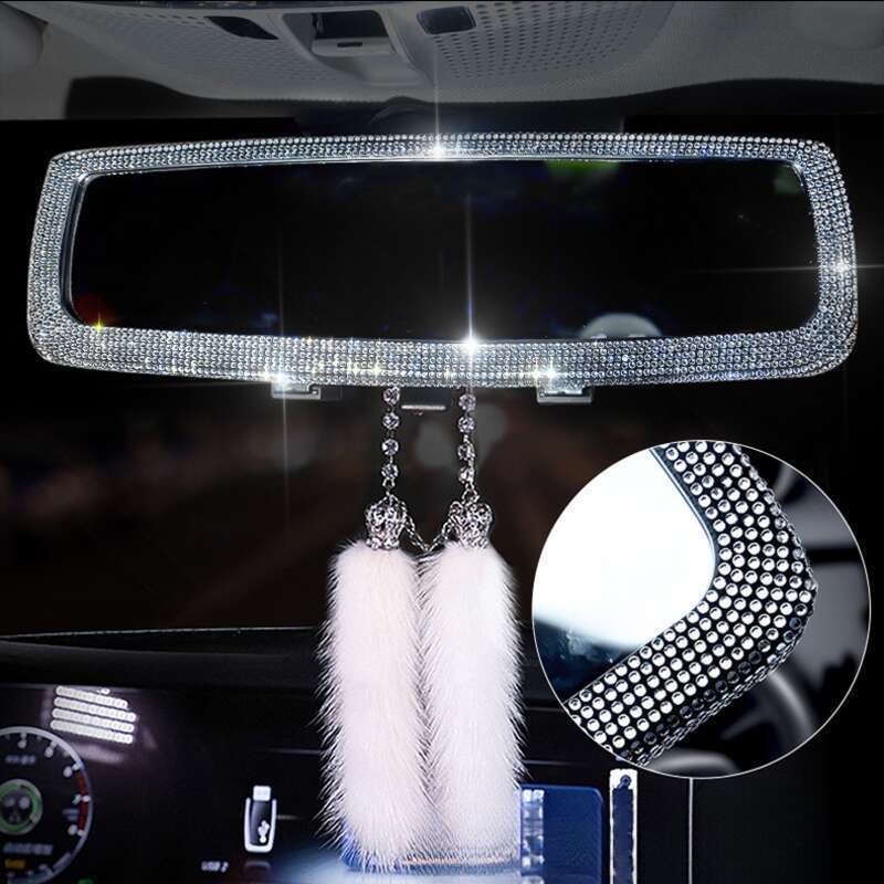 rearview Mirror? Set Creative Personality Cute Diamond Inlaid Car Mirror Decorative Products For Women_autovado.com
