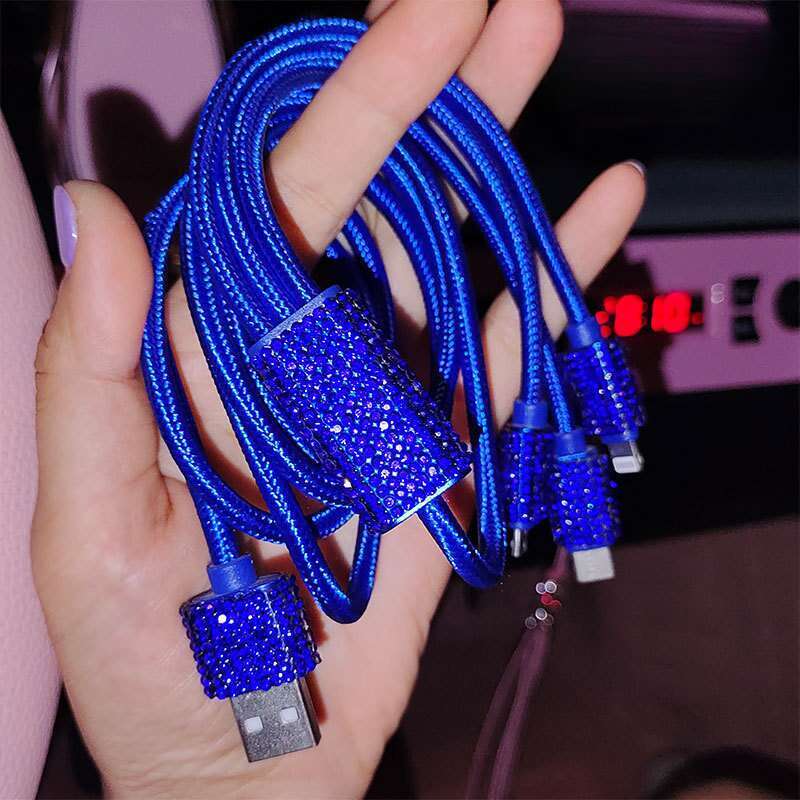 Car With Diamond Embedded One To Three Fast Charging Data Cable, Car USB Cigarette Lighter, Mobile Phone Charger_autovado.com