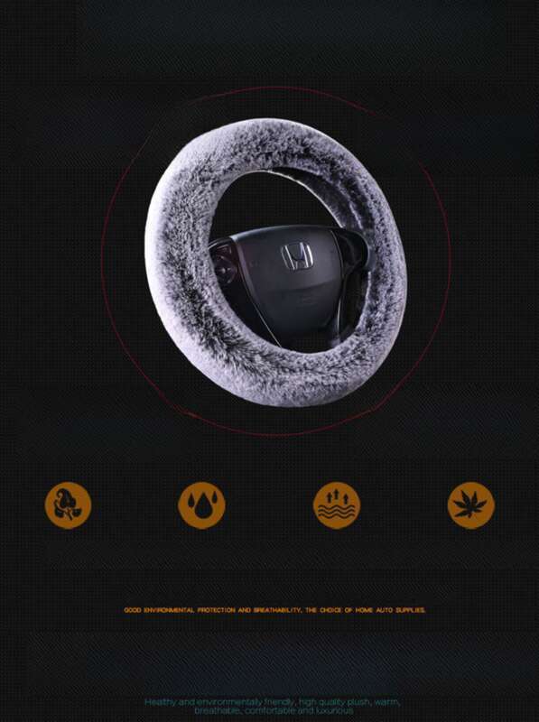 Steering Winter Otter Rabbit Fur Car Steering Wheel Plush Cartoon Handle Cover Three Piece Set Universal_autovado.com