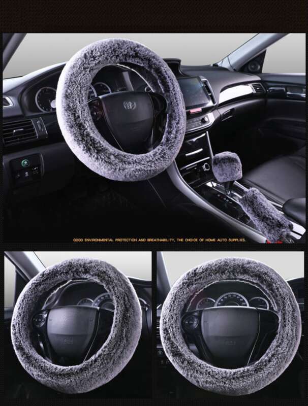 Steering Winter Otter Rabbit Fur Car Steering Wheel Plush Cartoon Handle Cover Three Piece Set Universal_autovado.com