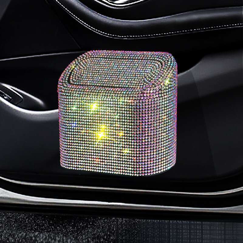 Diamond Inlaid Car Bin, Rear Seat Garbage Bin Hanging Bag, Cute And Personalized Creative Storage Box_autovado.com
