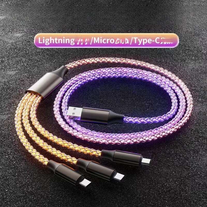 6A Super Fast PD Colorful Luminescent Data Cable Typec To Charging Wire Three In One Machine Vehicle RGB_autovado.com