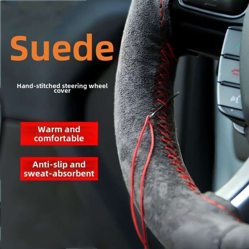 Car Steering Wheel Hand Sewn Suede, All Season Universal Plush Cover, Anti Slip And Sweat Absorbing Handle Cover_autovado.com