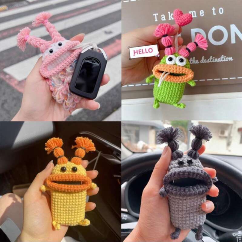 Small And Creative Cute Cartoon Pack Sausage Woolen Car Pendant Big Mouth Monster Key Cover Shell Buckle_autovado.com