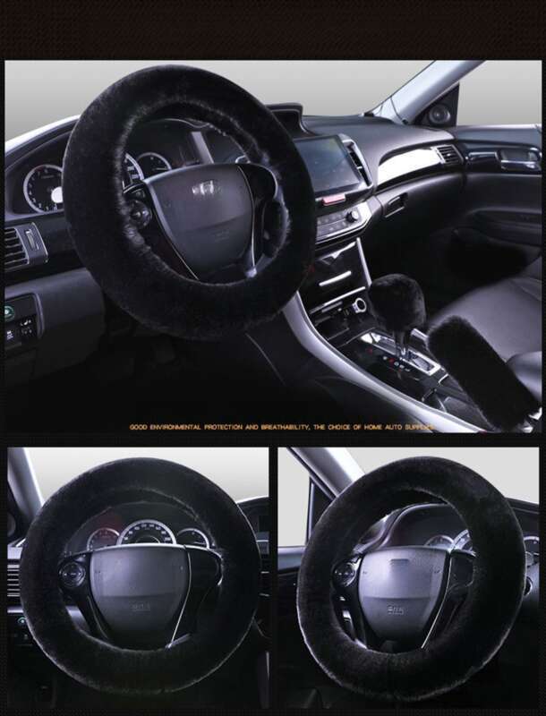 Steering Winter Otter Rabbit Fur Car Steering Wheel Plush Cartoon Handle Cover Three Piece Set Universal_autovado.com