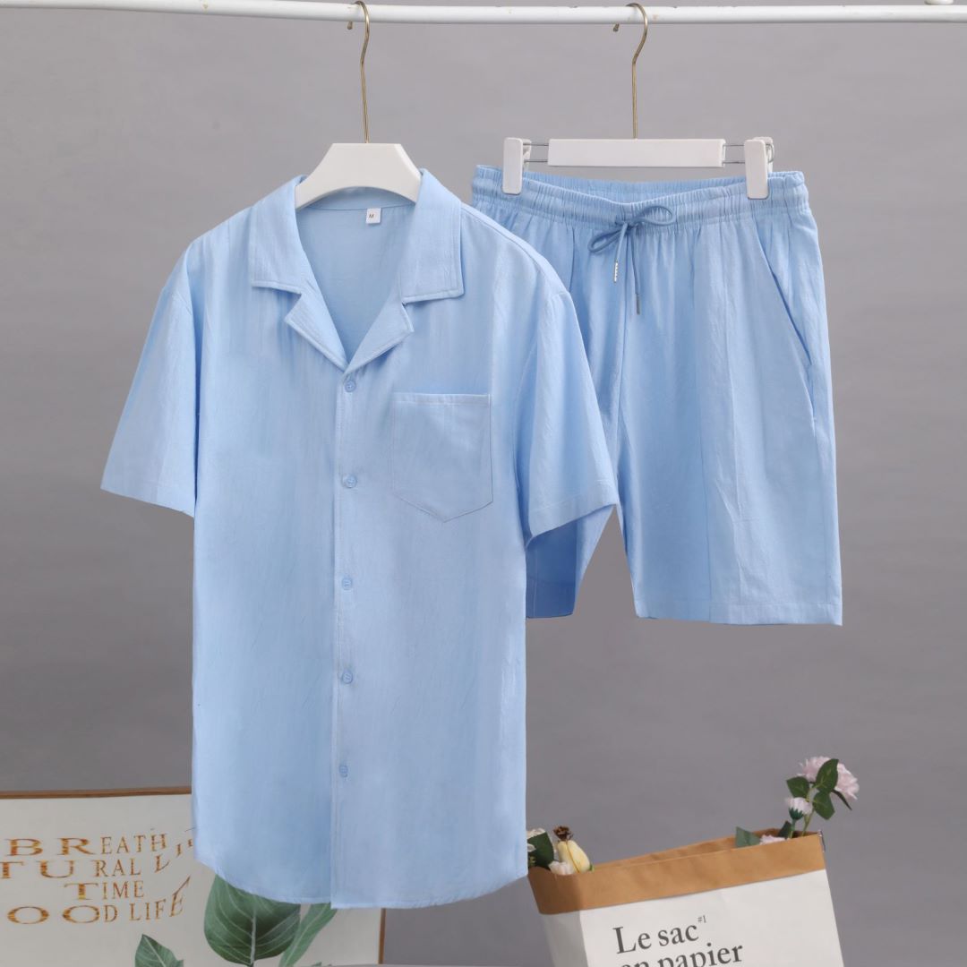 Men's Clothing 2024 New Short Sleeve Shirt Set Summer Loose Casual Cotton Linen Cardigan Shirt Spot Wholesale_autovado.com