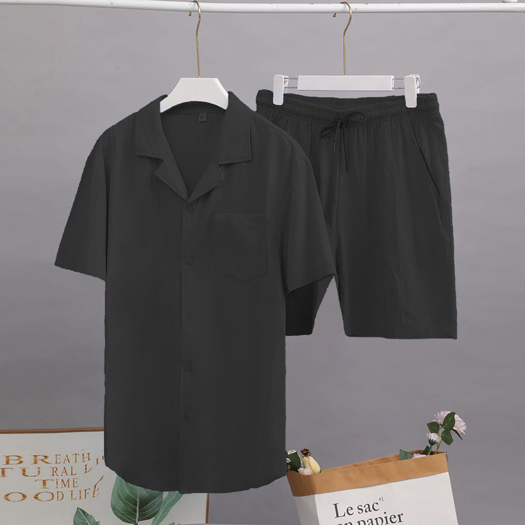 Men's Clothing 2024 New Short Sleeve Shirt Set Summer Loose Casual Cotton Linen Cardigan Shirt Spot Wholesale_autovado.com