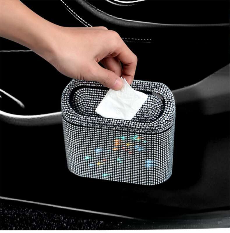 Diamond Inlaid Car Bin, Rear Seat Garbage Bin Hanging Bag, Cute And Personalized Creative Storage Box_autovado.com