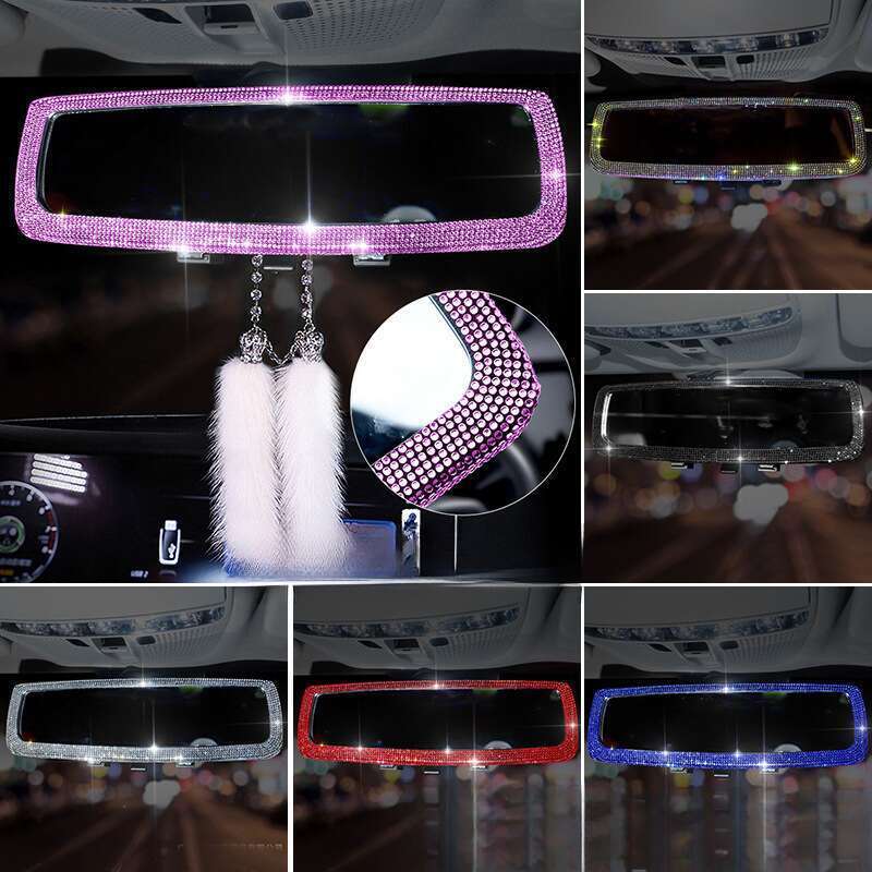 rearview Mirror? Set Creative Personality Cute Diamond Inlaid Car Mirror Decorative Products For Women_autovado.com