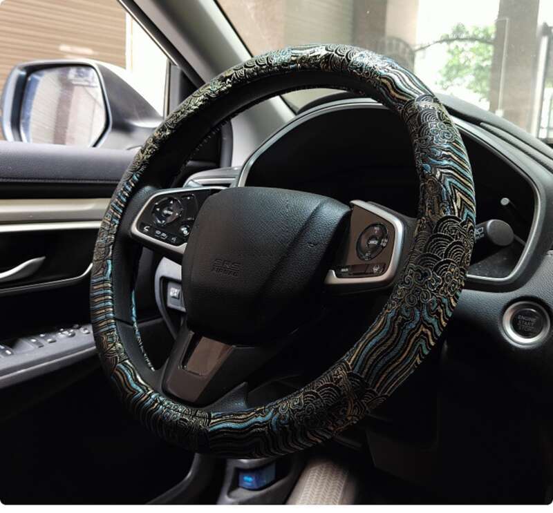 JDM Steering Wheel Woven Brocade Embroidery Black Four Season Universal China-Chic Anti-skid Handlebar Cover_autovado.com