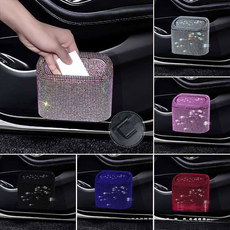 Diamond Inlaid Car Bin, Rear Seat Garbage Bin Hanging Bag, Cute And Personalized Creative Storage Box_autovado.com