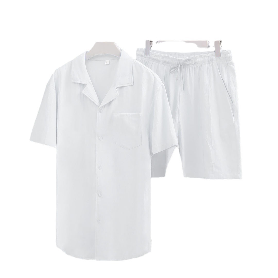 Men's Clothing 2024 New Short Sleeve Shirt Set Summer Loose Casual Cotton Linen Cardigan Shirt Spot Wholesale_autovado.com