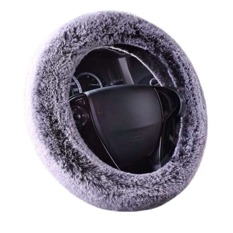 Steering Winter Otter Rabbit Fur Car Steering Wheel Plush Cartoon Handle Cover Three Piece Set Universal_autovado.com