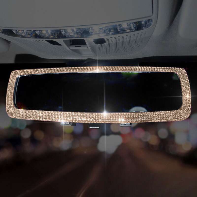rearview Mirror? Set Creative Personality Cute Diamond Inlaid Car Mirror Decorative Products For Women_autovado.com
