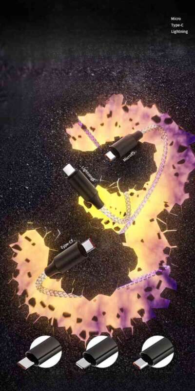 6A Super Fast PD Colorful Luminescent Data Cable Typec To Charging Wire Three In One Machine Vehicle RGB_autovado.com