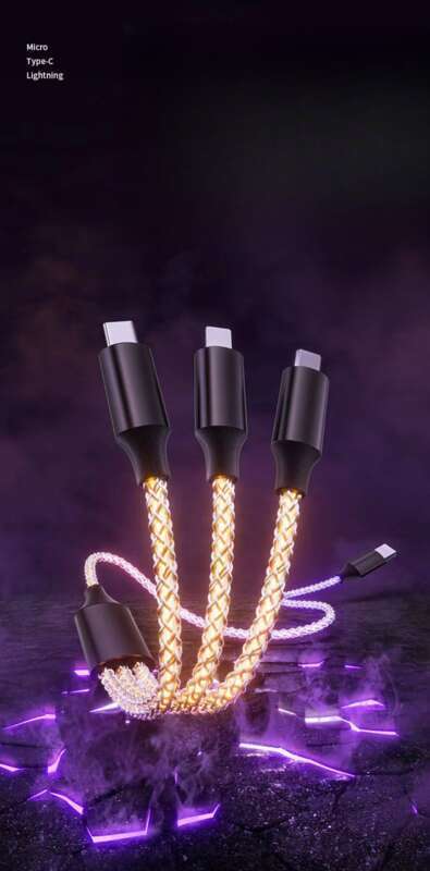6A Super Fast PD Colorful Luminescent Data Cable Typec To Charging Wire Three In One Machine Vehicle RGB_autovado.com