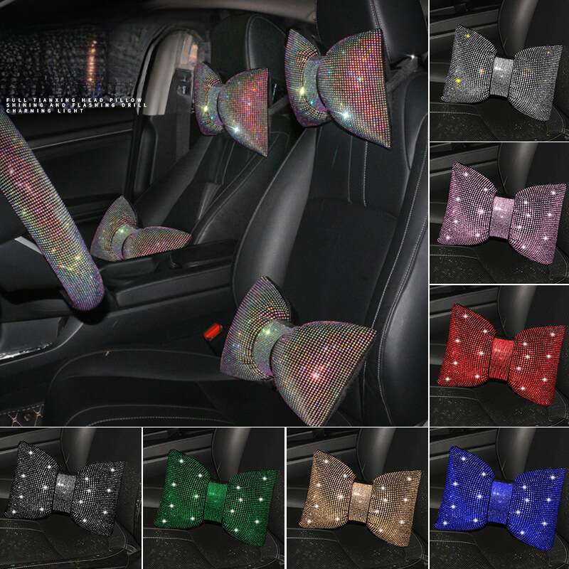 Automotive Supplies: Bow Tie, Neck Protection Pillow, Cushion, Women's Multi-color Full Diamond Car Headrest, Lumbar_autovado.com
