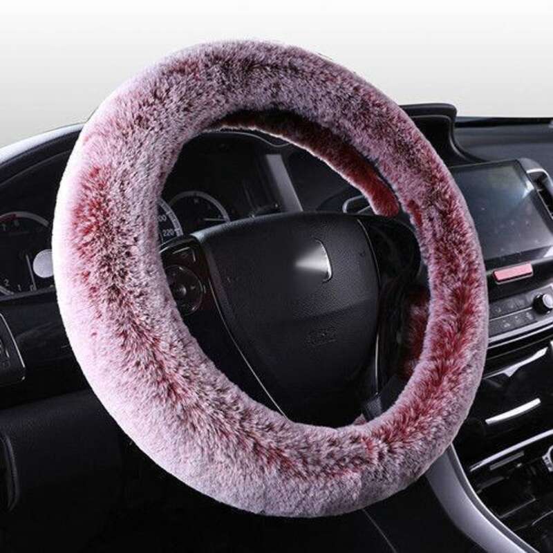 Steering Winter Otter Rabbit Fur Car Steering Wheel Plush Cartoon Handle Cover Three Piece Set Universal_autovado.com