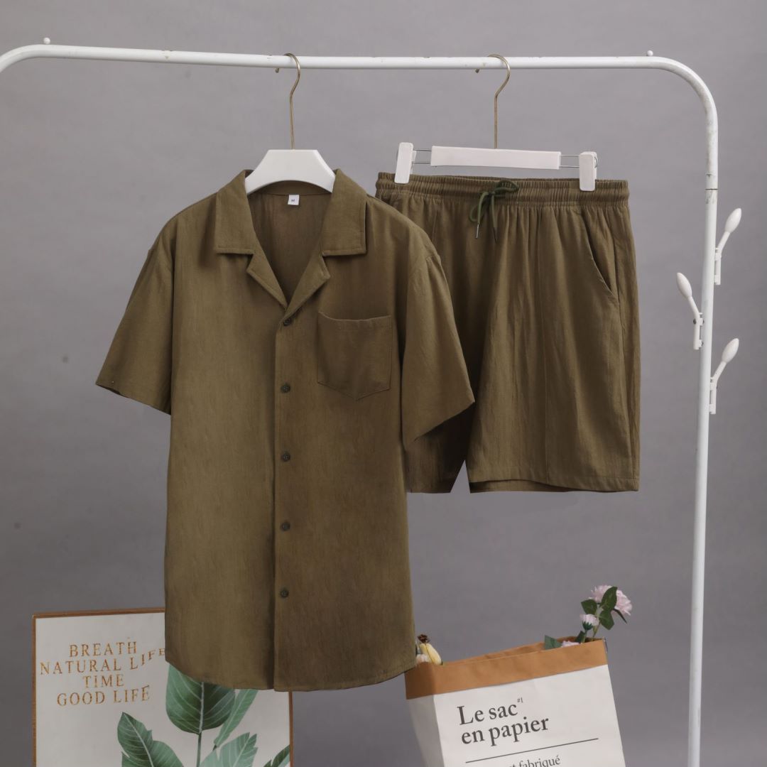 Men's Clothing 2024 New Short Sleeve Shirt Set Summer Loose Casual Cotton Linen Cardigan Shirt Spot Wholesale_autovado.com