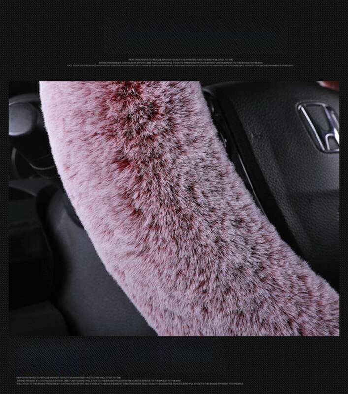 Steering Winter Otter Rabbit Fur Car Steering Wheel Plush Cartoon Handle Cover Three Piece Set Universal_autovado.com