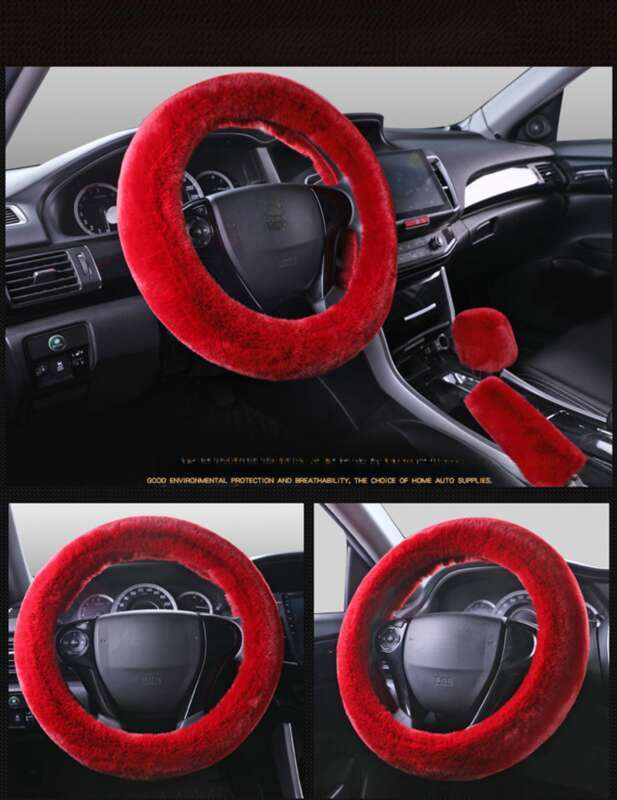 Steering Winter Otter Rabbit Fur Car Steering Wheel Plush Cartoon Handle Cover Three Piece Set Universal_autovado.com