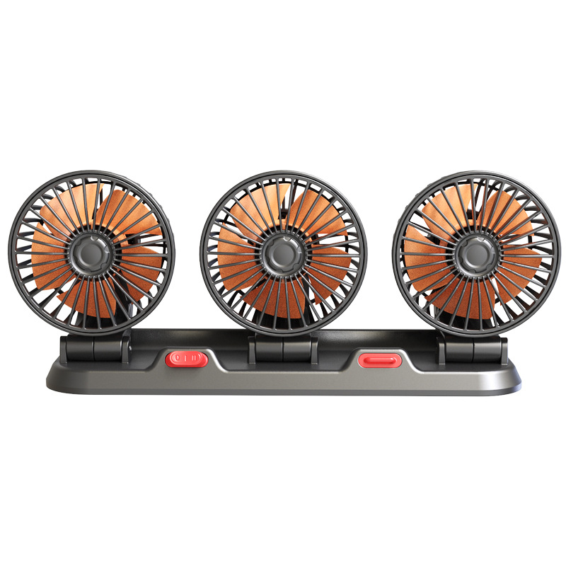 Car fan 24V large truck 12V car universal double head fan van interior cooling high wind power electric fan_autovado.com