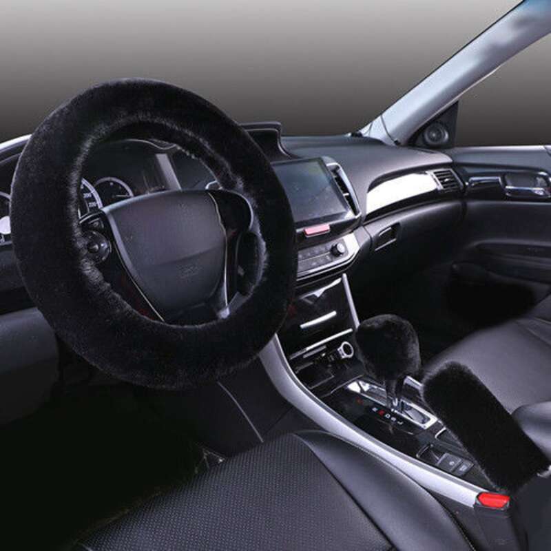 Steering Winter Otter Rabbit Fur Car Steering Wheel Plush Cartoon Handle Cover Three Piece Set Universal_autovado.com