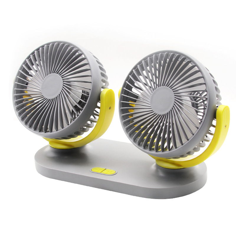 Car fan 24V large truck 12V car universal double head fan van interior cooling high wind power electric fan_autovado.com
