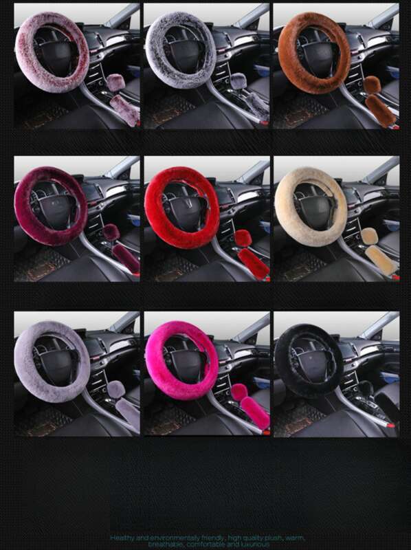 Steering Winter Otter Rabbit Fur Car Steering Wheel Plush Cartoon Handle Cover Three Piece Set Universal_autovado.com