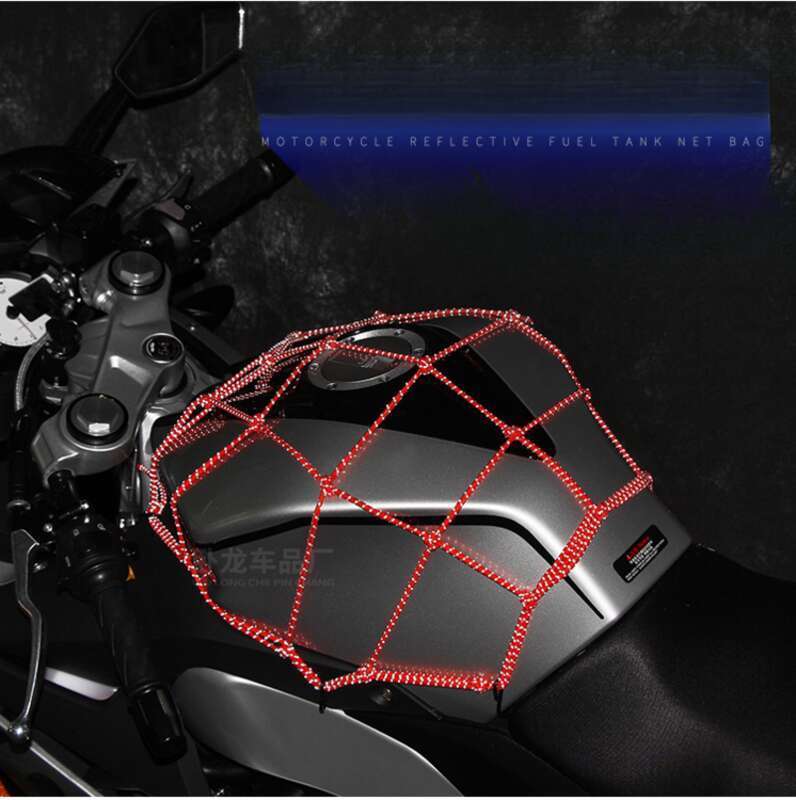 Motorcycle Mesh Fuel Tank Helmet, Fixed Mesh, Luggage Bag, Elastic Night Reflective Strap, Tying Rope, Rear Seat_autovado.com