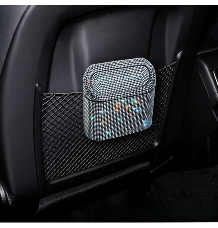 Diamond Inlaid Car Bin, Rear Seat Garbage Bin Hanging Bag, Cute And Personalized Creative Storage Box_autovado.com