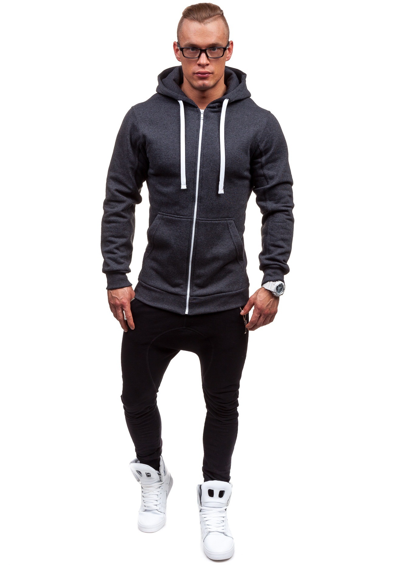 Men's Clothing supply spring and autumn men's hooded solid color slim sweater cardigan long sleeved jacket men ZW08_autovado.com