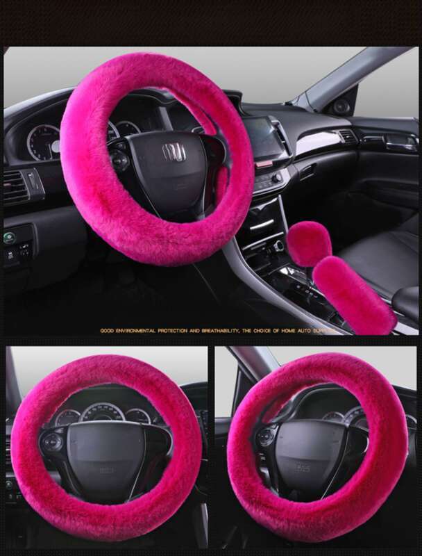Steering Winter Otter Rabbit Fur Car Steering Wheel Plush Cartoon Handle Cover Three Piece Set Universal_autovado.com