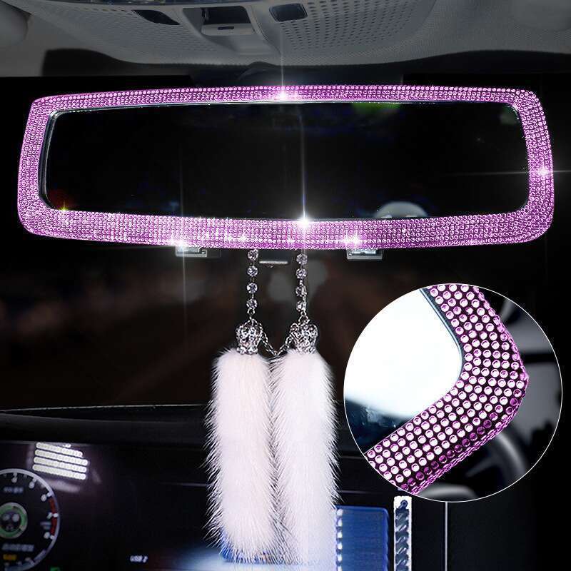 rearview Mirror? Set Creative Personality Cute Diamond Inlaid Car Mirror Decorative Products For Women_autovado.com
