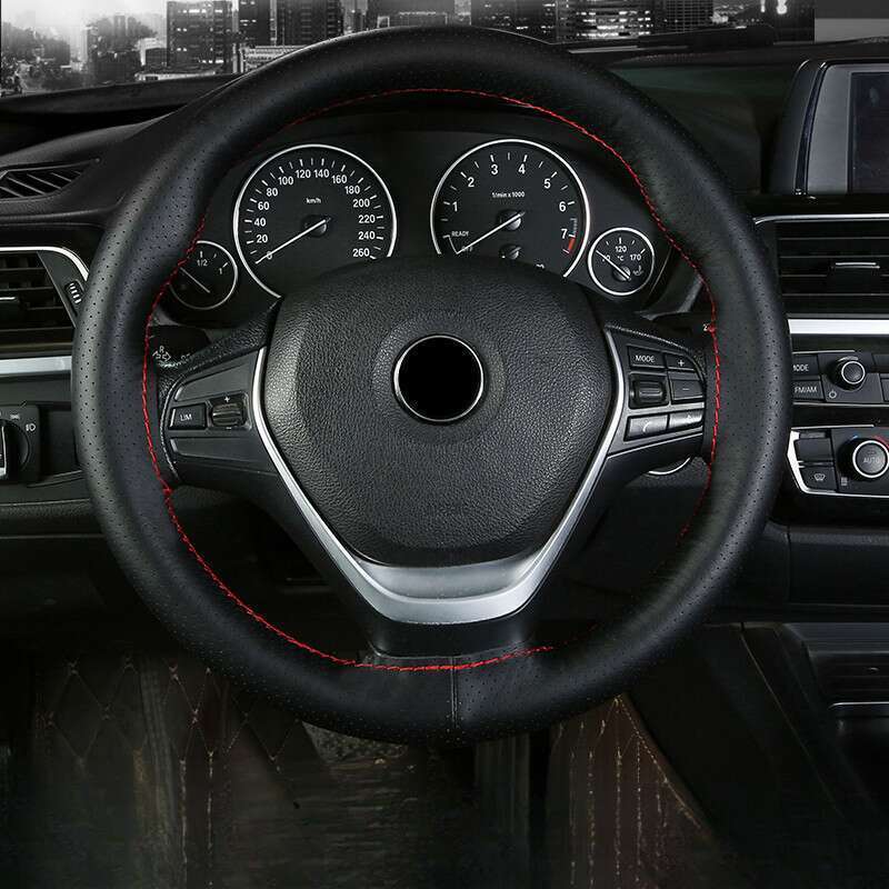 Head Layer Cowhide Hand Sewn Steering Wheel Cover For Buses, All-season General Vehicles, Genuine Leather Handle Covers_autovado.com