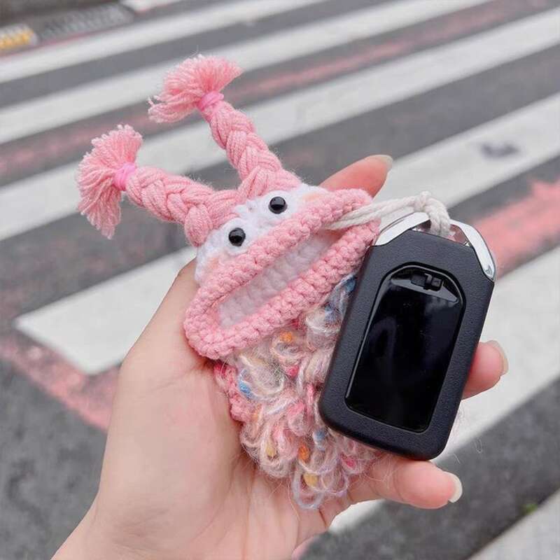 Small And Creative Cute Cartoon Pack Sausage Woolen Car Pendant Big Mouth Monster Key Cover Shell Buckle_autovado.com