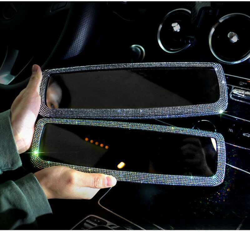 rearview Mirror? Set Creative Personality Cute Diamond Inlaid Car Mirror Decorative Products For Women_autovado.com