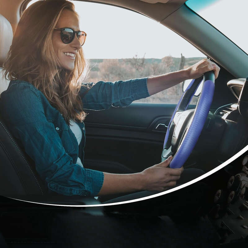 Power Assisted Buckle Ultra-thin Anti Slip Carbon Fiber Patterned Car Suede Steering Wheel Protective Universal Handle_autovado.com