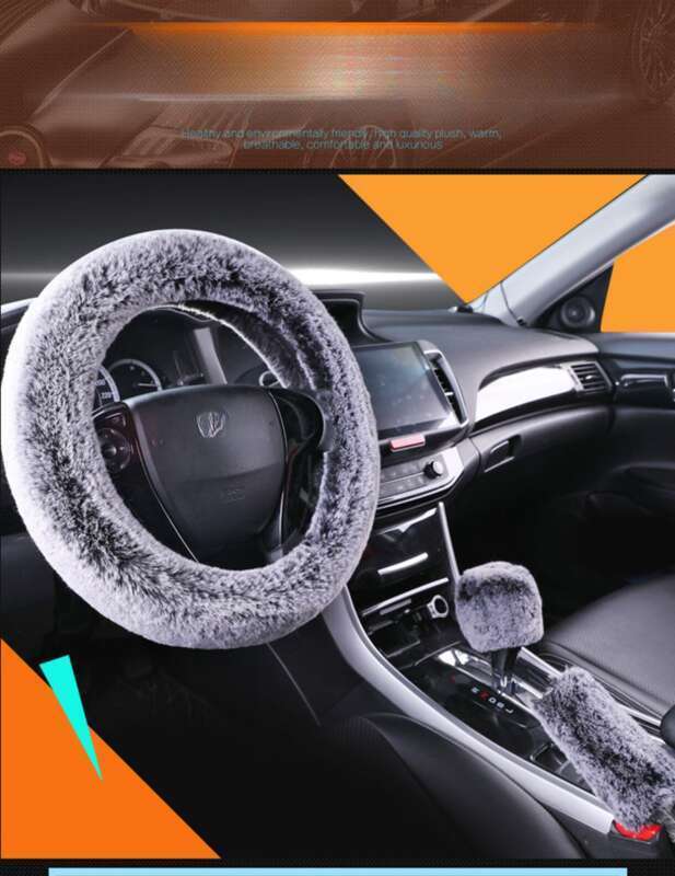 Steering Winter Otter Rabbit Fur Car Steering Wheel Plush Cartoon Handle Cover Three Piece Set Universal_autovado.com