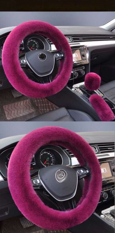 Steering Winter Otter Rabbit Fur Car Steering Wheel Plush Cartoon Handle Cover Three Piece Set Universal_autovado.com
