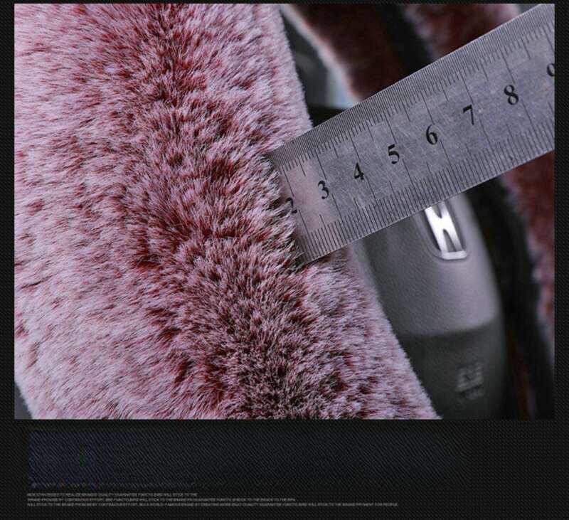 Steering Winter Otter Rabbit Fur Car Steering Wheel Plush Cartoon Handle Cover Three Piece Set Universal_autovado.com